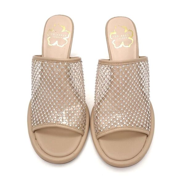 Ted Baker Celya Crystal Mesh Heeled Mules Sandals Nude Tan Size EU 39 US 8.5 - Picture 9 of 16